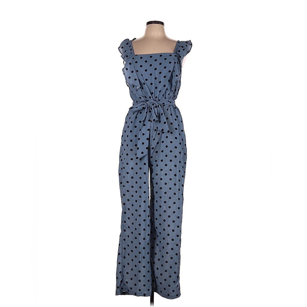 Hayden Los Angeles Scotlynn Polka Dot Jumpsuit Slate Blue - Picture 4 of 5